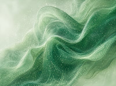 Emerald and mint abstract fabric made from tiny mathematical symbols