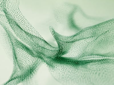 Green color-shift study of a fabric-like abstract form made from mathematical symbols