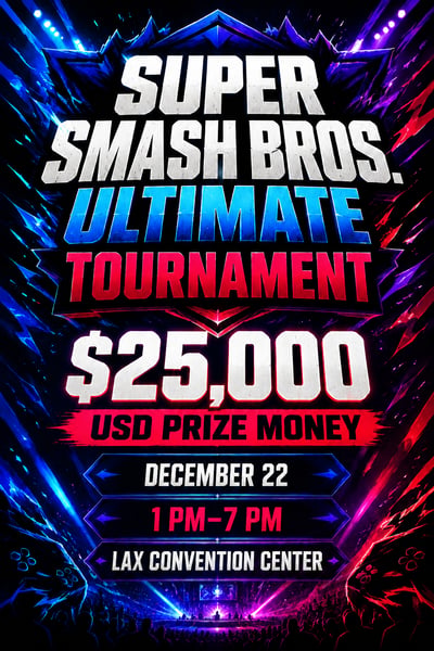 Neon esports tournament poster for December 22 at LAX Convention Center with event time