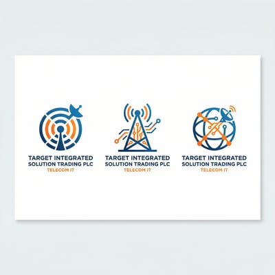 Logo concept sheet for Target Integrated Solutions with three blue and orange target network marks.