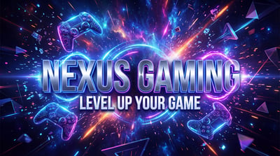 Nexis Gaming YouTube banner with glowing neon controller, electric effects, and bold channel title text.